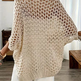 Crochet Women's Cardigan - Light Beige Open Knit Layer