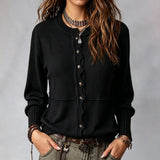 Women's Casual Button-Front Round-Neck Cardigan – Comfortable Everyday Layering Style