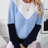 Women's cable-knit colour-block sweater - Soft and colourful