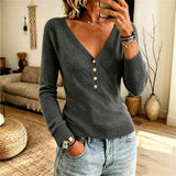 Women's Simple V-Neck Knit Sweater – A Comfortable and Elegant Autumn-Winter Style
