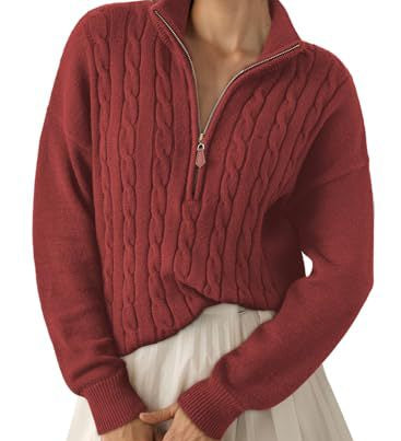 Women's half-zip high-neck sweater - Retro and comfortable