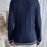 Women's Striped Cable-Knit V-Neck Sweater – Soft and Comfortable
