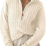 Women's half-zip high-neck sweater - Retro and comfortable
