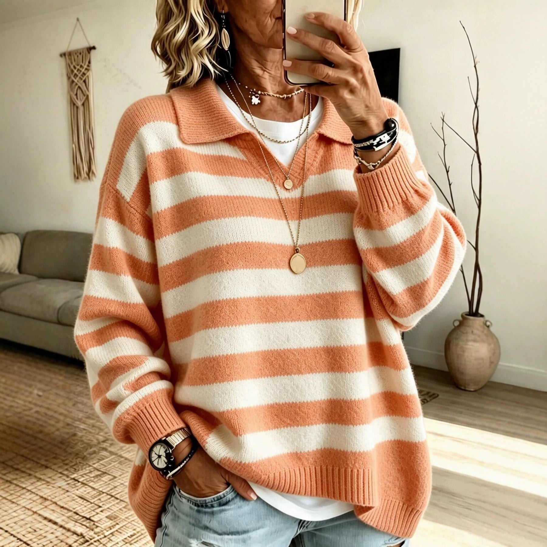 Women's colour-block sailor sweater - Soft and structured
