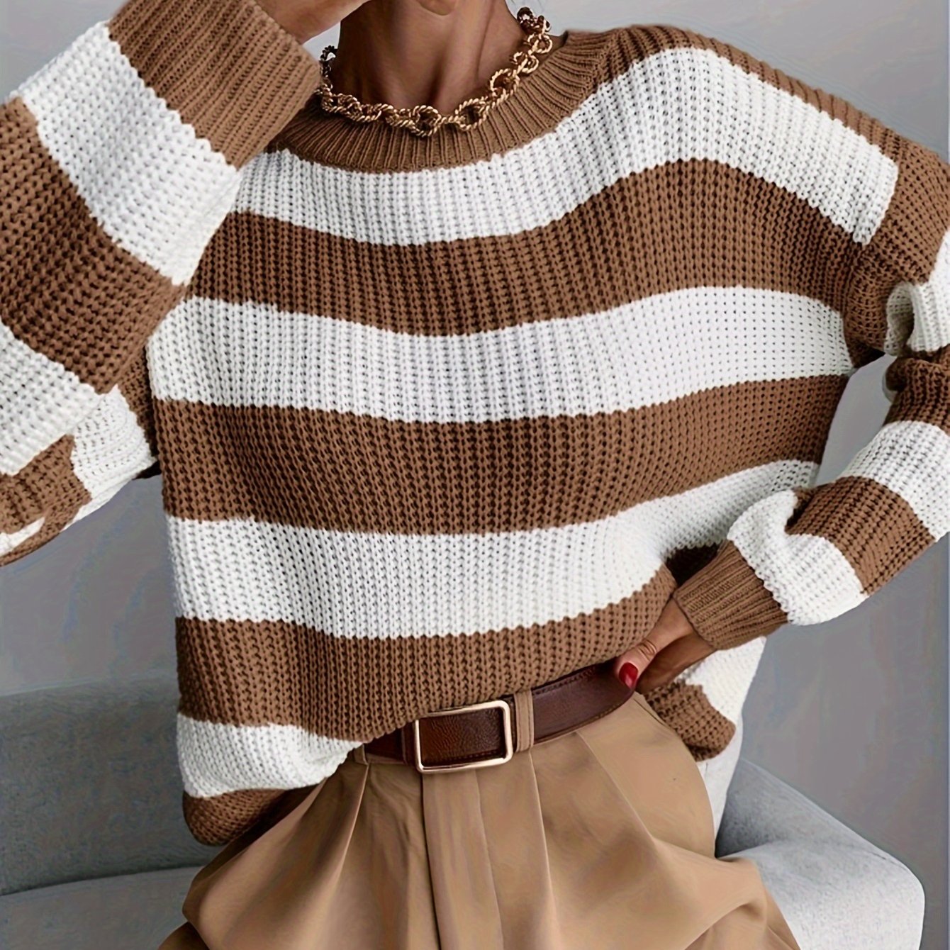 Casual women's striped sweater - Soft and easy