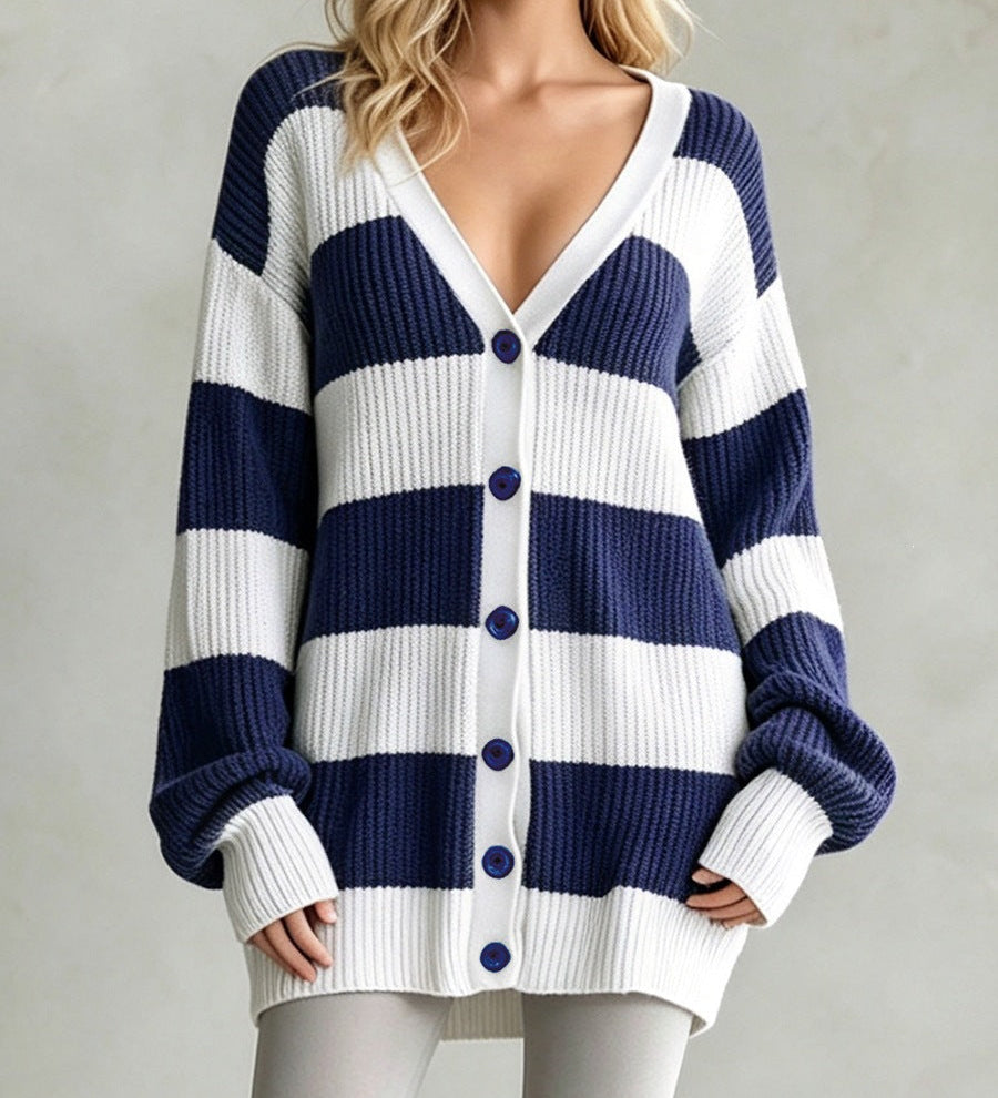 Women's striped knit coatigan - Soft and comfortable