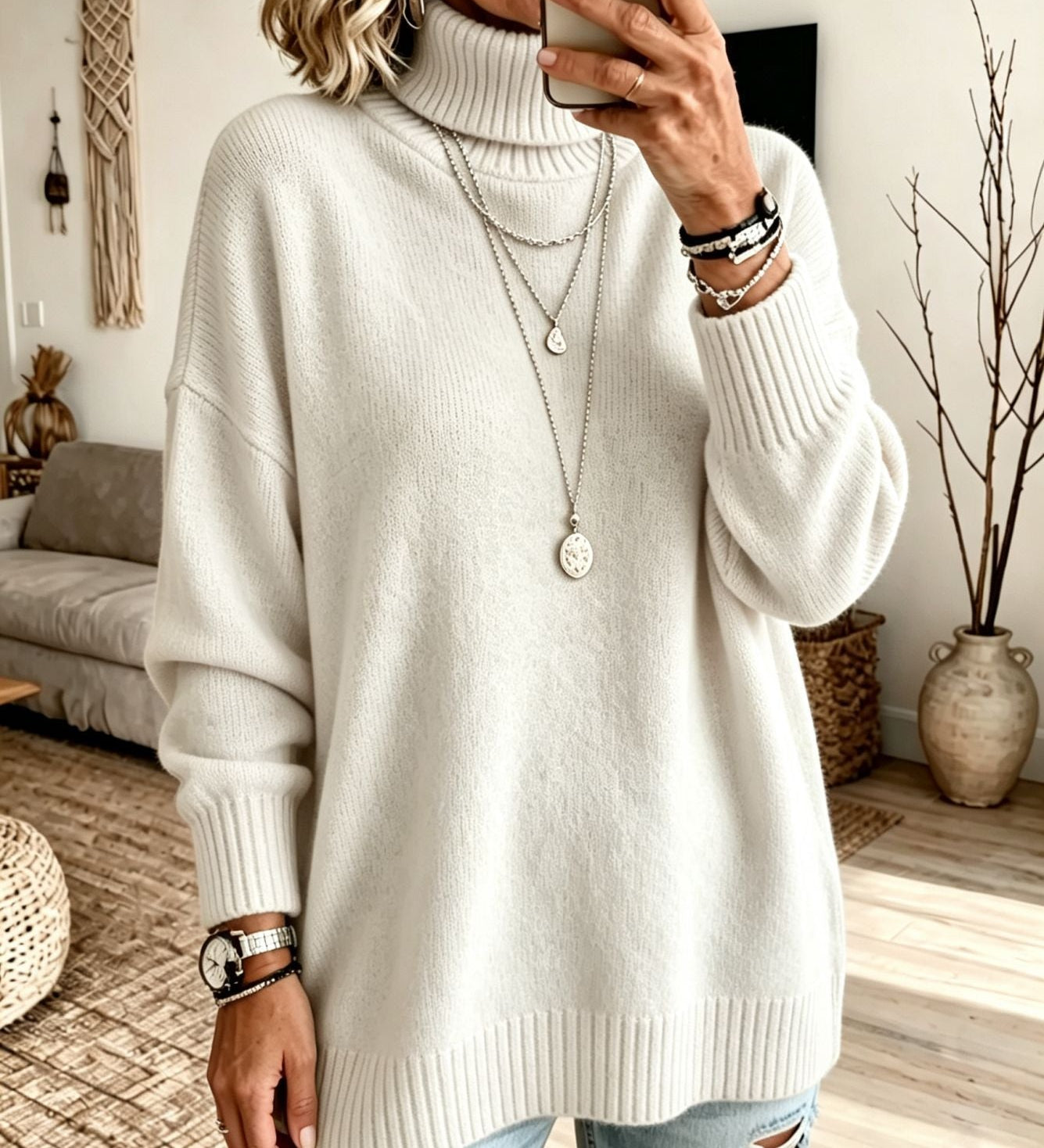 Loose-fitting women's turtleneck jumper - Warm and easy to wear