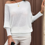 Off-shoulder sweater with puff sleeves for women – Elegant and comfortable knitwear