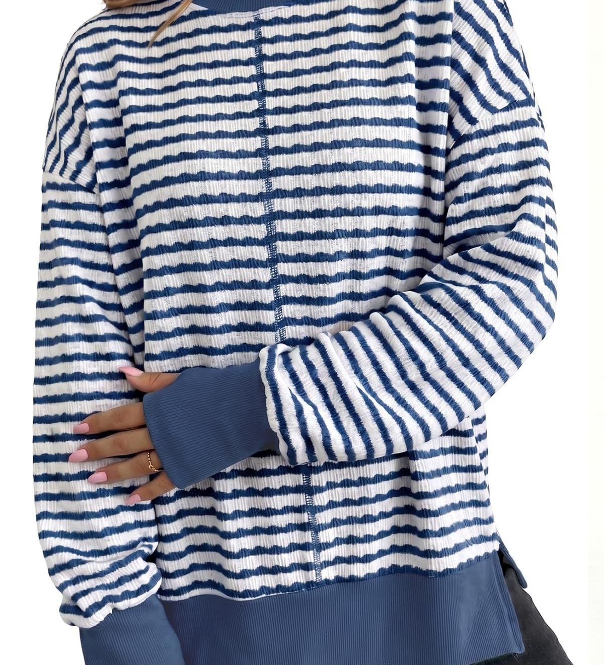 Striped women's sweater with side slits - Casual and soft