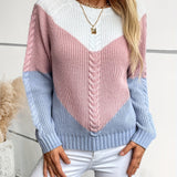 Women's cable-knit colour-block sweater - Soft and colourful