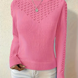 Women's openwork crew-neck sweater - Soft and elegant