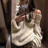 Women's Faux Mink Knit Off-Shoulder Sweater – Soft, Cozy, and Elegant Style