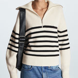 Women's Striped Half-Zip Sweater – Long Sleeves, Casual and Comfortable Style for Autumn and Winter