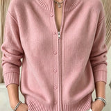 Women's zip-up crew-neck sweater - Soft and practical