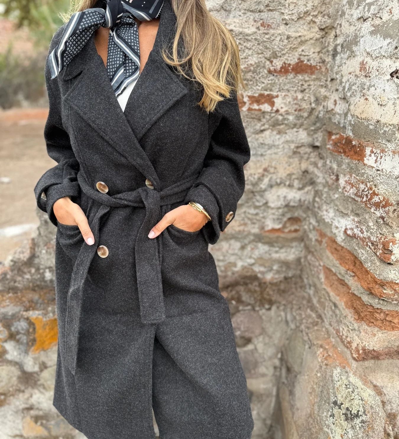 Women's Lace-Up Coat Cardigan – Casual Long-Sleeved Wool-Blend Jacket with Lapels and Pockets