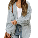 Women's chunky knit coatigan – Comfortable oversized style with lantern sleeves