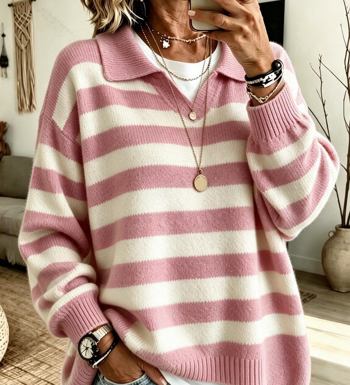 Women's colour-block sailor sweater - Soft and structured