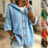 Women's Solid Hooded Cardigan – Casual Everyday Design in Long-Sleeved Knit with Buttons