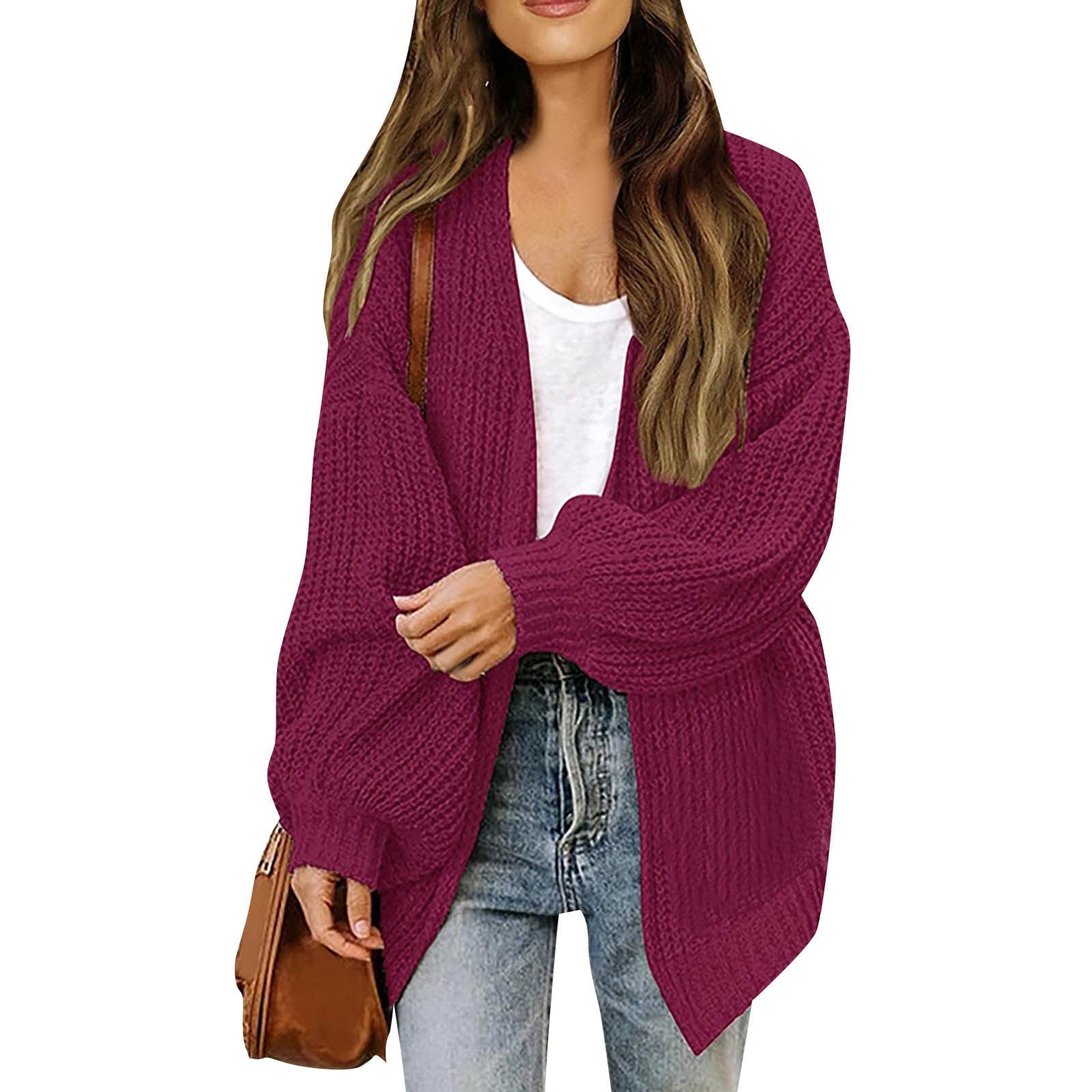 Women's chunky knit coatigan – Comfortable oversized style with lantern sleeves