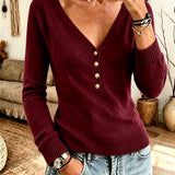 Women's Simple V-Neck Knit Sweater – A Comfortable and Elegant Autumn-Winter Style