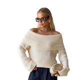 Women's sweater with a turn-down collar and bare shoulders - Chic and comfortable