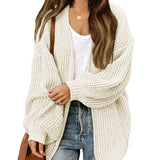 Women's chunky knit coatigan – Comfortable oversized style with lantern sleeves