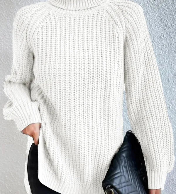 Turtleneck sweater for women with raglan sleeves and split hem