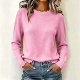 Women's solid-colour long-sleeve sweater - Soft and comfortable