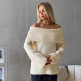 Women's sweater with a turn-down collar and bare shoulders - Chic and comfortable