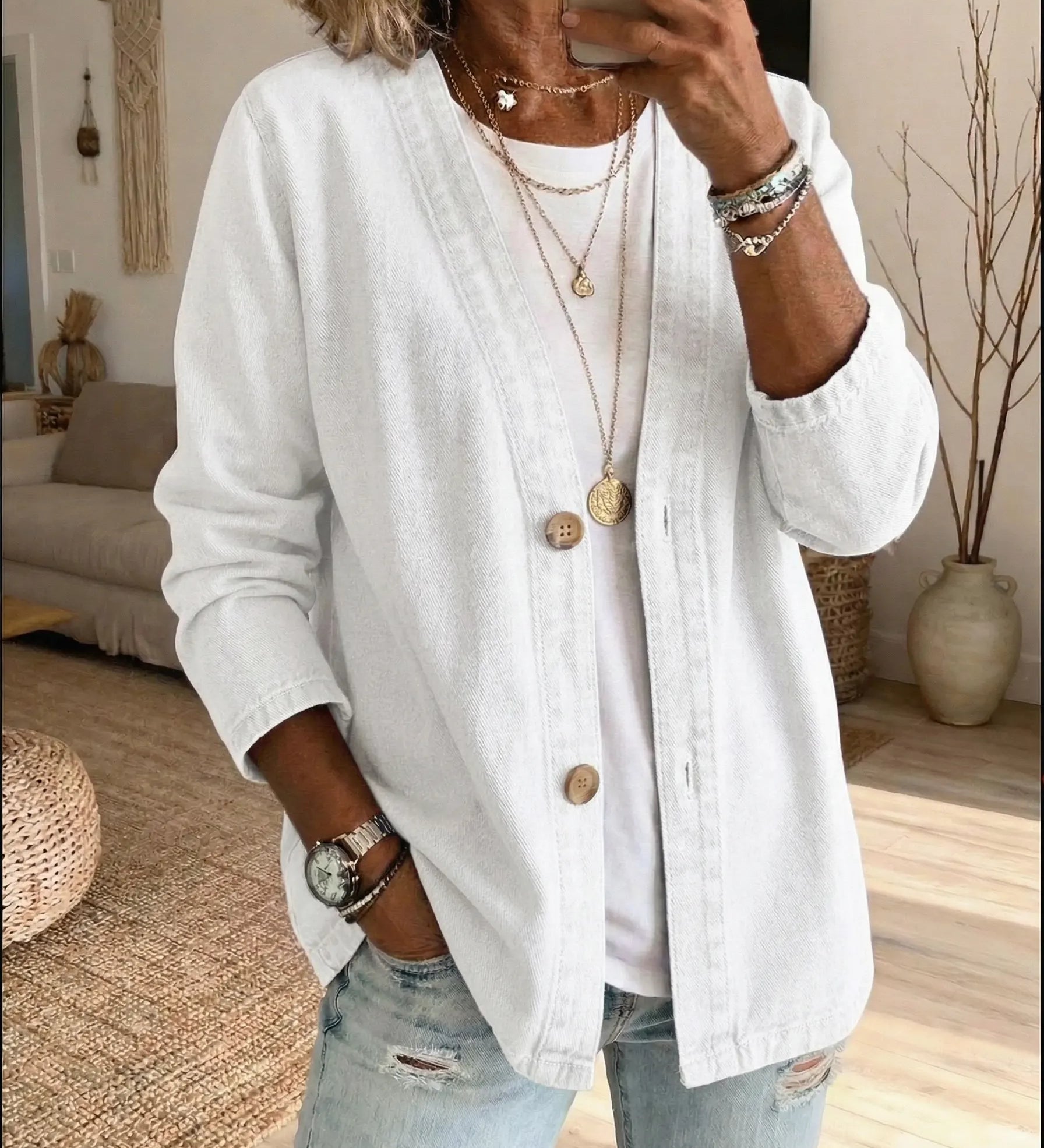 Women's casual button-up denim cardigan – An elegant, relaxed style, ideal for layering every day