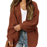 Women's chunky knit coatigan – Comfortable oversized style with lantern sleeves