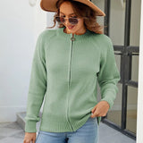 Women's solid-colour zip-up long-sleeve cardigan - Simple and comfortable