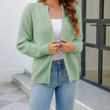 Women's solid-colour zip-up long-sleeve cardigan - Simple and comfortable