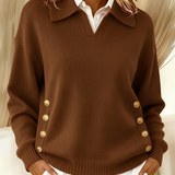 Women's Buttoned Polo-Neck Sweater – Simple and Elegant