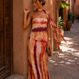 Long printed dress with strapless neckline