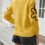 Elegant Women's Sweater with Flower Embroidery – Soft Knit with Round Neck