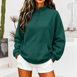Casual button-up women's sweatshirt with a stand collar - Loose and comfortable