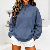 Casual button-up women's sweatshirt with a stand collar - Loose and comfortable