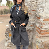 Women's Lace-Up Coat Cardigan – Casual Long-Sleeved Wool-Blend Jacket with Lapels and Pockets