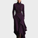 Teresa - Asymmetrical Maxi Dress in Knit with Roll Neck