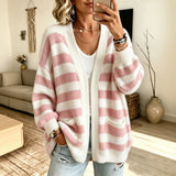Women's striped cardigan with pockets - Comfortable and practical