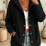 Women's Hooded Cardigan with Drawstring - Casual and Comfortable