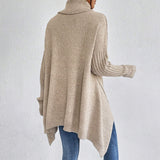Irregular Turtleneck Sweater for Women – Loose Knitted Sweater with Long Sleeves