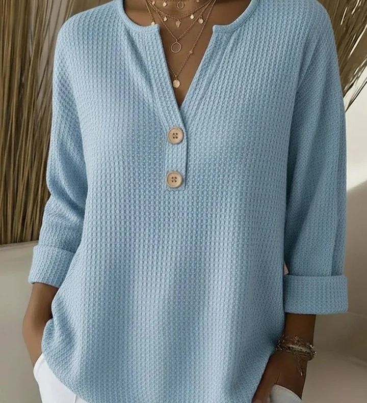 Lucia | Textured Henley T-Shirt with Buttons