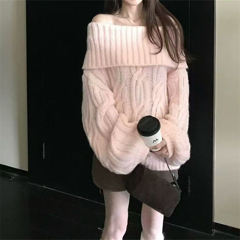Women's Faux Mink Knit Off-Shoulder Sweater – Soft, Cozy, and Elegant Style