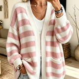 Women's striped cardigan with pockets - Comfortable and practical