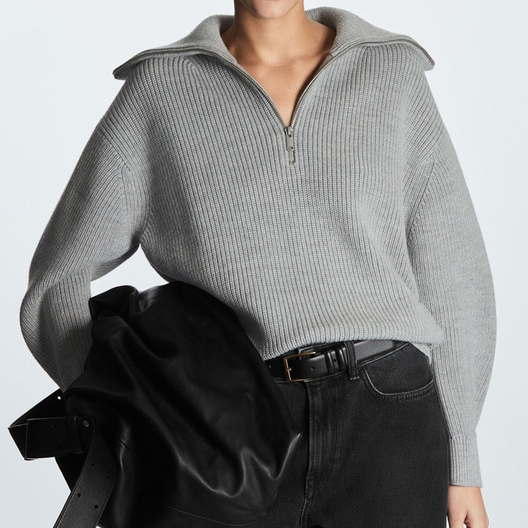 Women's Striped Half-Zip Sweater – Long Sleeves, Casual and Comfortable Style for Autumn and Winter