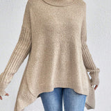 Irregular Turtleneck Sweater for Women – Loose Knitted Sweater with Long Sleeves