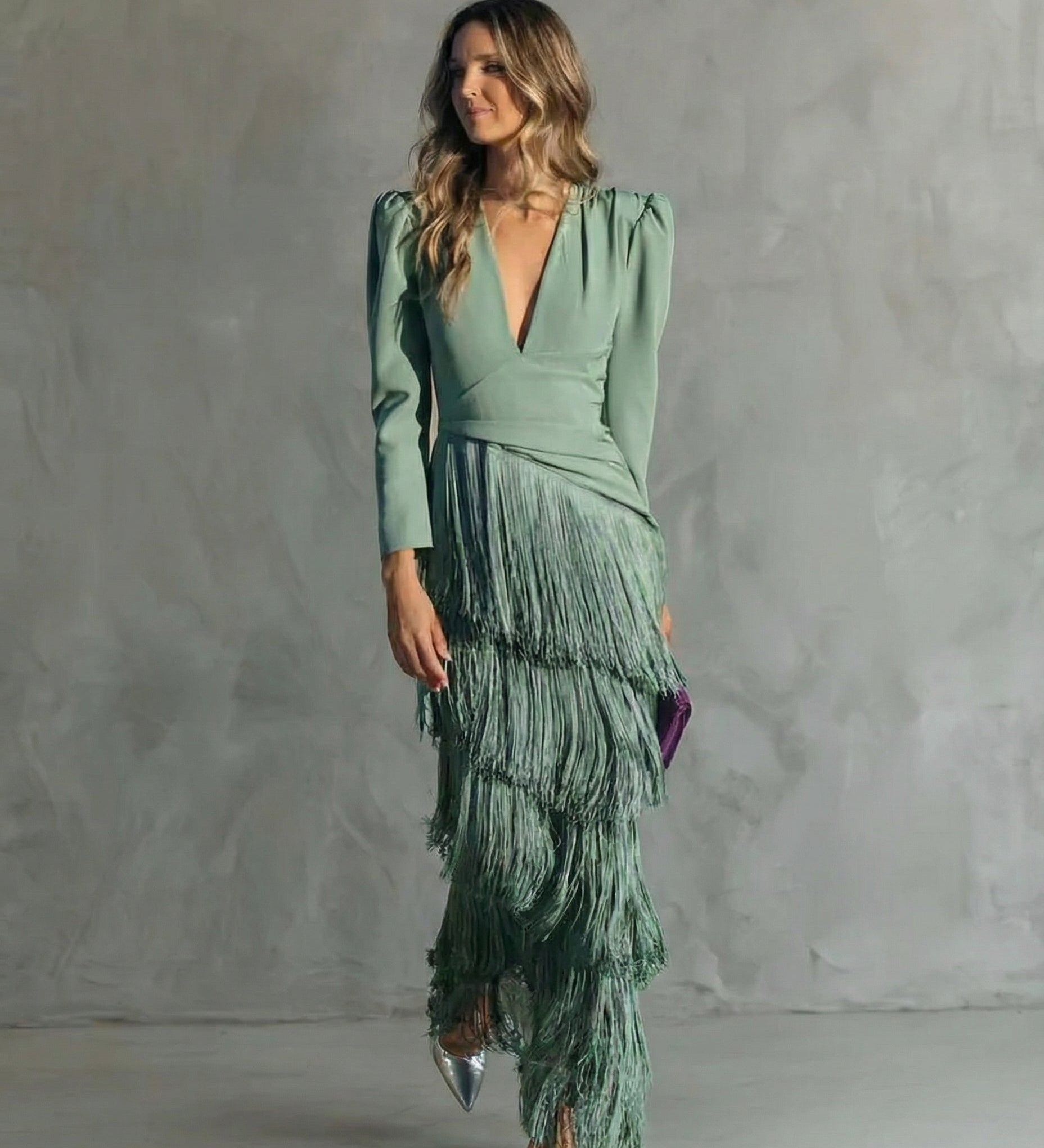 Chiara | Elegant Dress with Fringe Sleeves