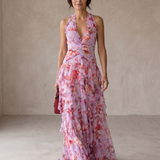 Belladina | Romantic Cascading Rose Maxi Dress with American Neckline